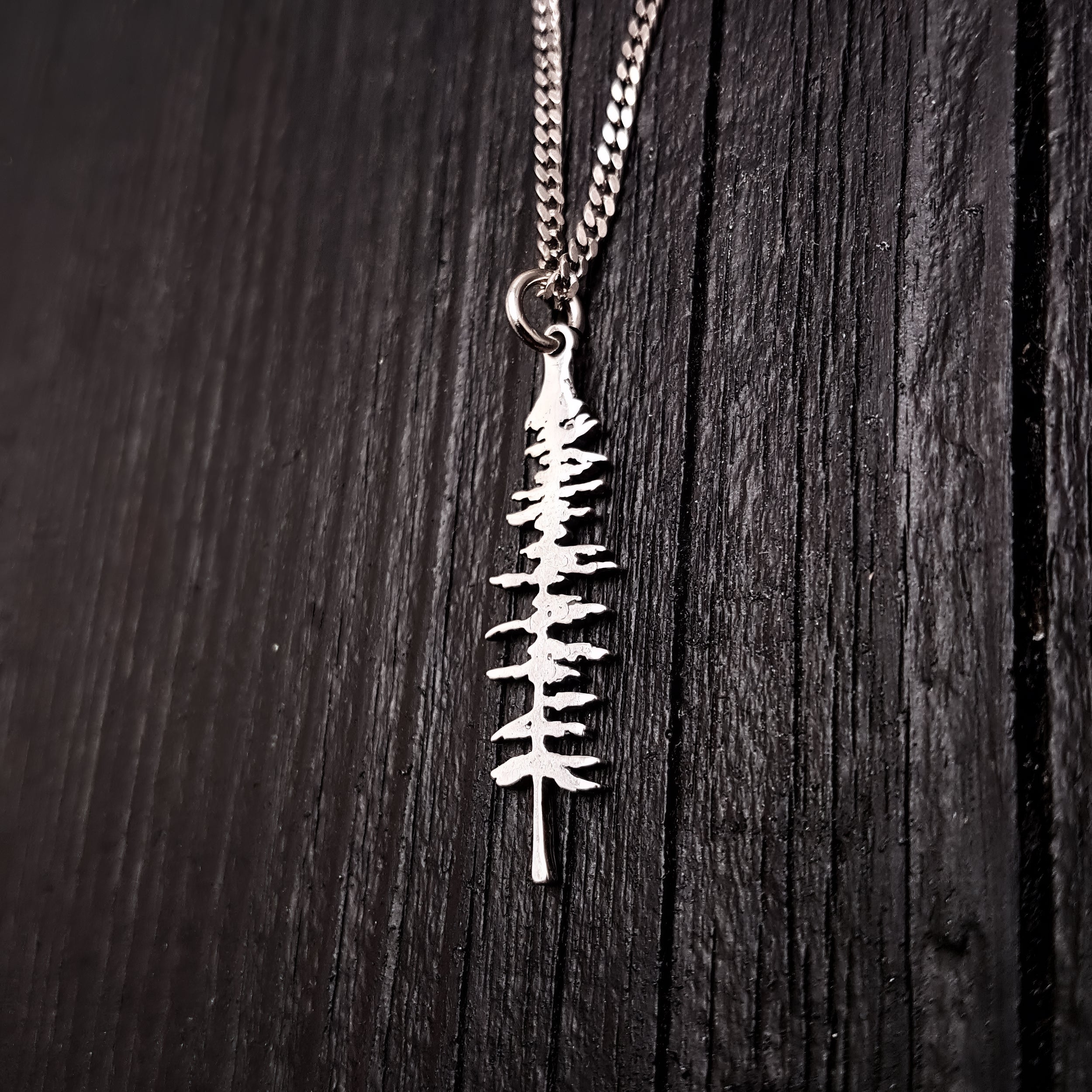 Silver Spruce Tree Silhouette Charm Sitka Pendant Necklace Solid Cast 925 Sterling Silver - Moon Raven Designs