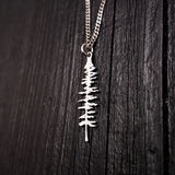 Silver Spruce Tree Silhouette Charm Sitka Pendant Necklace Solid Cast 925 Sterling Silver - Moon Raven Designs