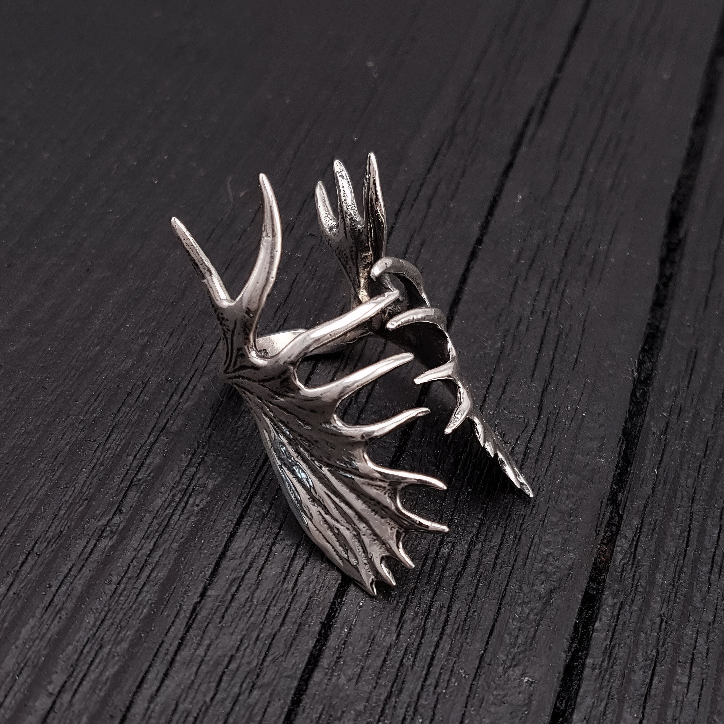 Moose Antler Wrap Ring Solid Cast 925 Sterling Silver - Moon Raven Designs