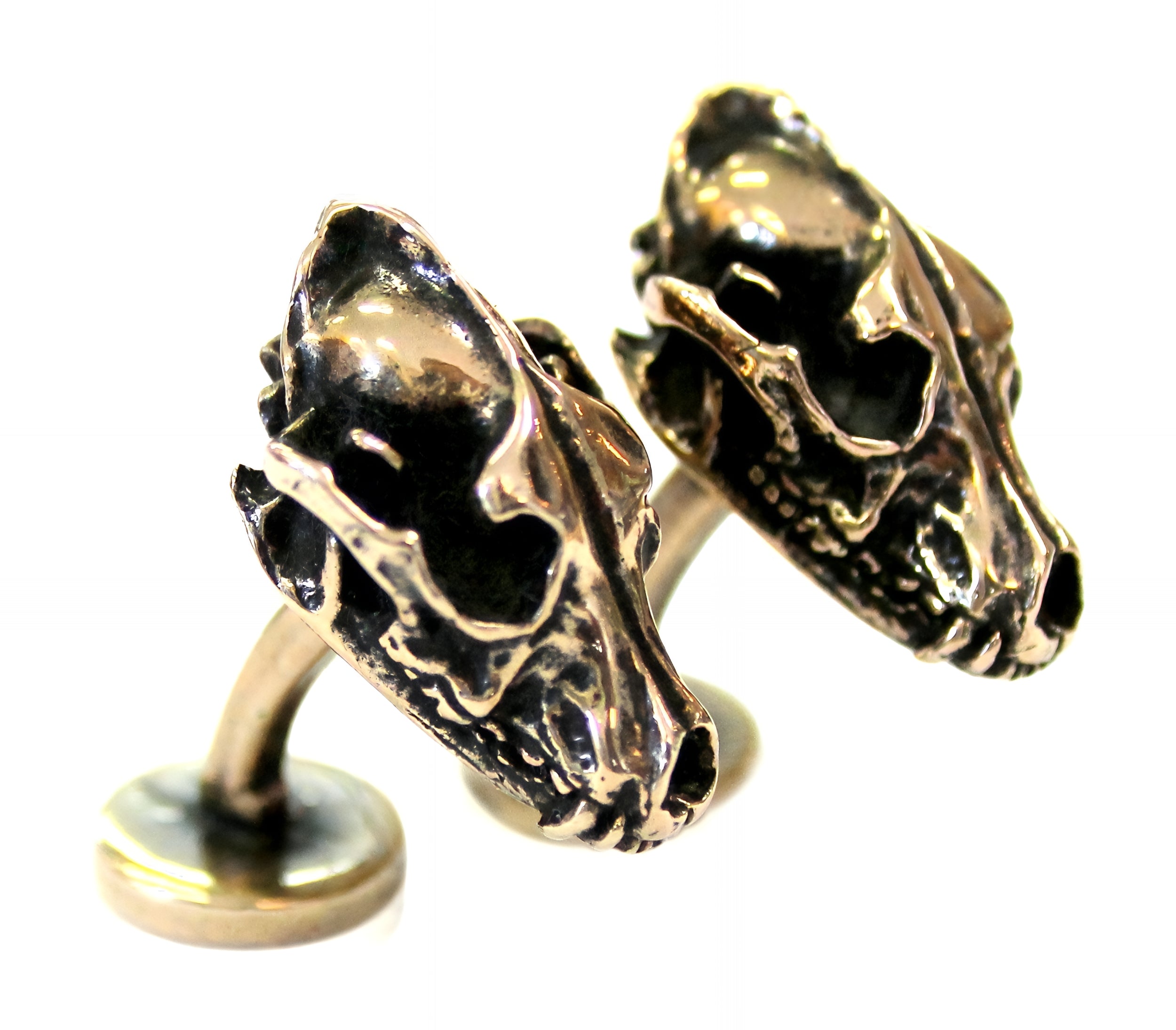Wolf Skull Cufflinks Bronze Wolf Skull Cuff Links Wolf Skull Jewelry Mens Accessories - Moon Raven Designs