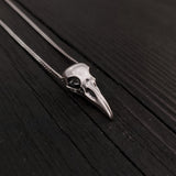 Raven Skull Necklace - Solid Cast 925 Sterling Silver - Polished Finish - Unisex Bird Skull Gift For Him or Her - Multiple Chain Options