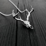 Sterling Silver Whitetail Deer Skull Antler Rack Pendant Necklace - Solid Hand Cast 925 Sterling Silver - Unisex - Multiple Chain Lengths