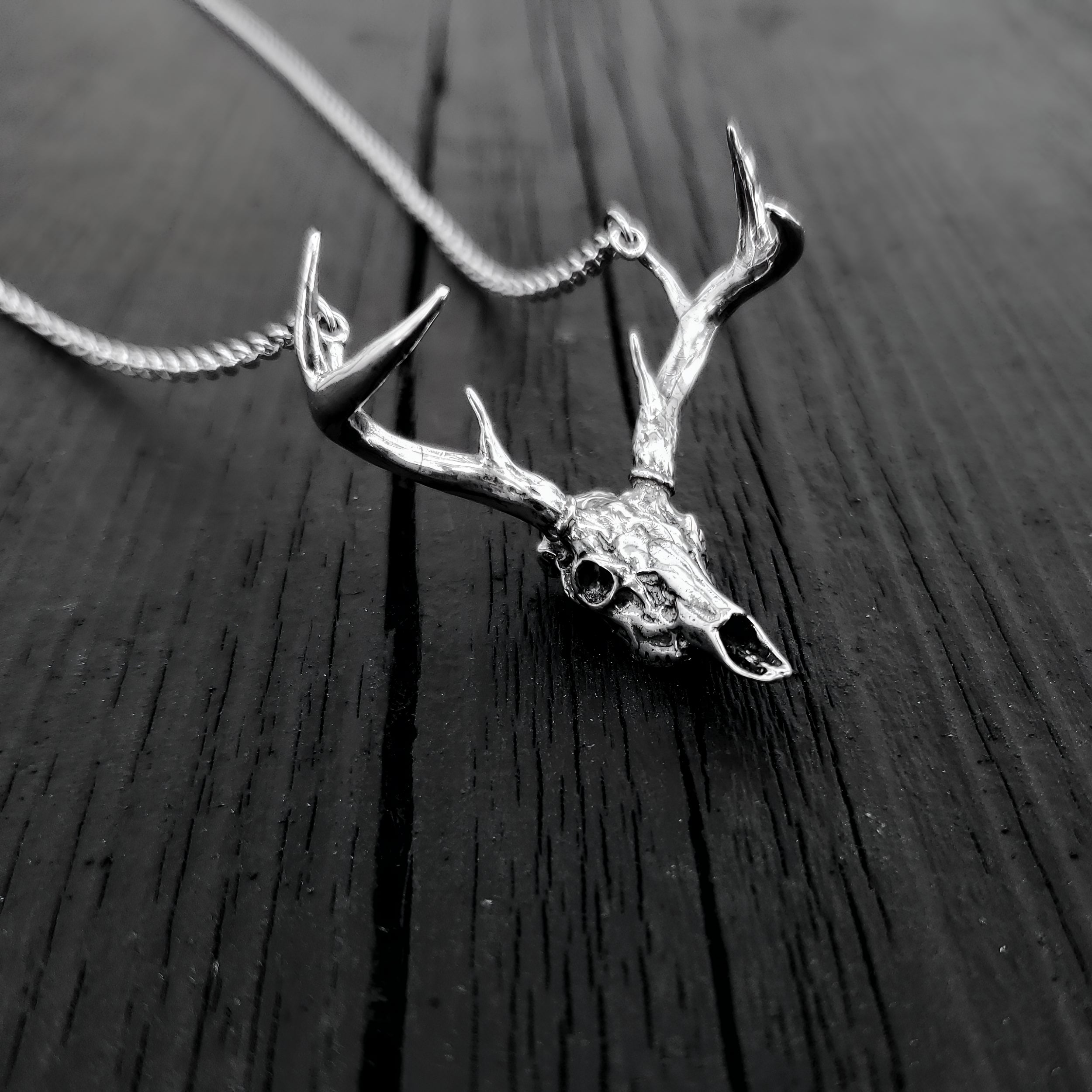 Sterling Silver Whitetail Deer Skull Antler Rack Pendant Necklace - Solid Hand Cast 925 Sterling Silver - Unisex - Multiple Chain Lengths