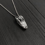 American Alligator Skull Pendant Necklace - Solid Hand Cast Sterling Silver - Polished Oxidised Finish - Multiple Chain Lengths Available