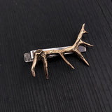 This defined 3D elk antler is cast in solid bronze, oxidized to enhance the fine details of this beautifully sculpted little carving. The 2-1/8"long high relief antler is mounted on a solid nickel plated tie clasp with an overall width 2".