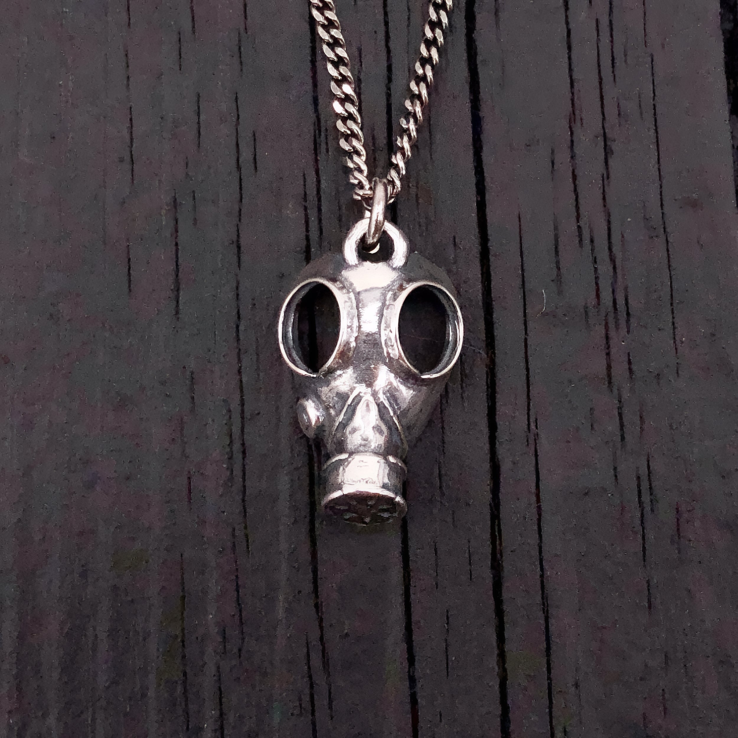 Gas Mask Necklace in Solid Sterling Silver Steampunk Gas Mask Pendant