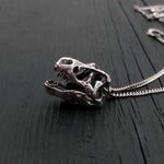 Silver T-Rex Skull Pendant Necklace in Solid Hand Cast Sterling Silver - Tyrannosaurus Rex - Rare and Unique Dinosaur Jewelry