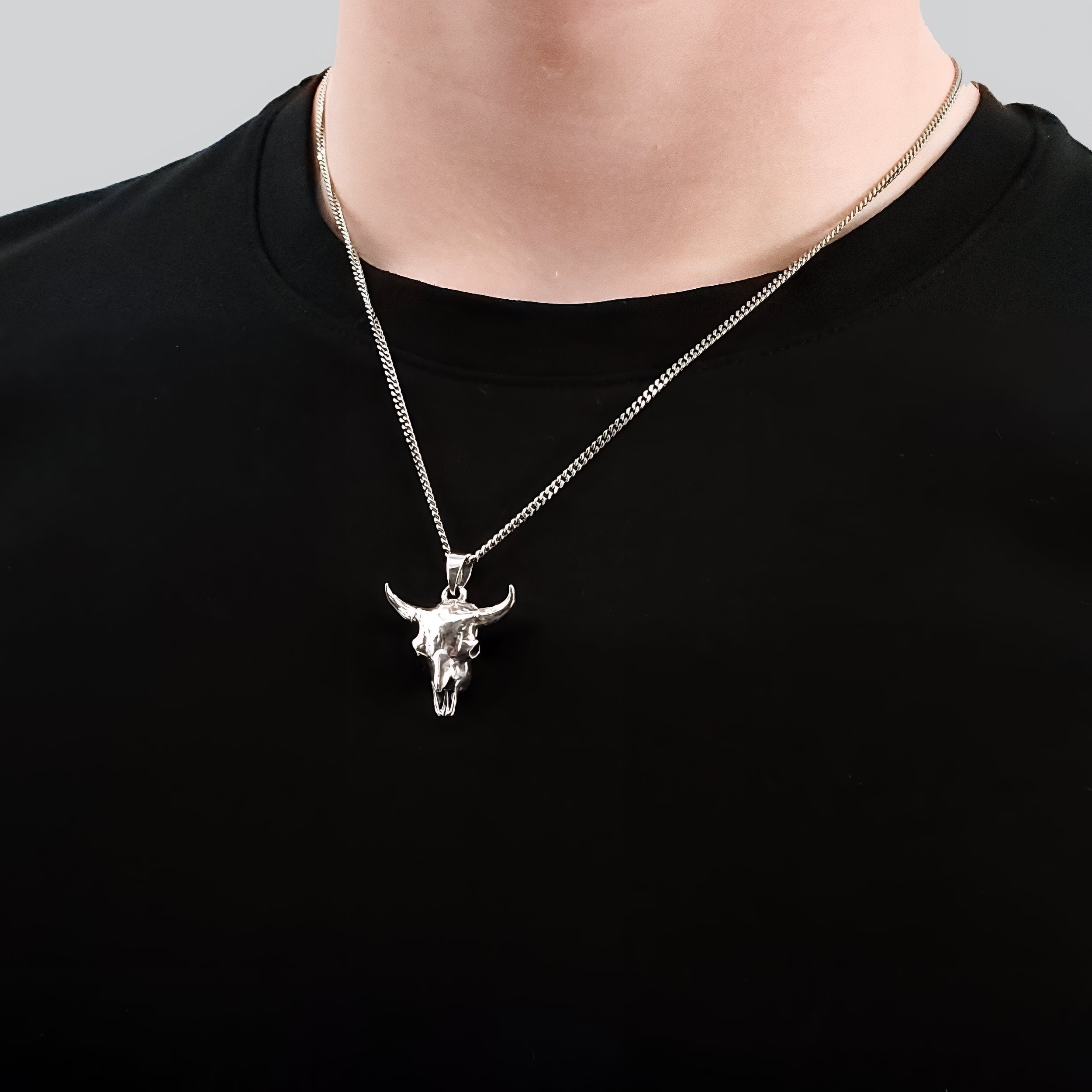 Solid Sterling Silver Bison Skull Necklace - Detailed Americana Jewelry - Unisex Statement Jewelry Gift