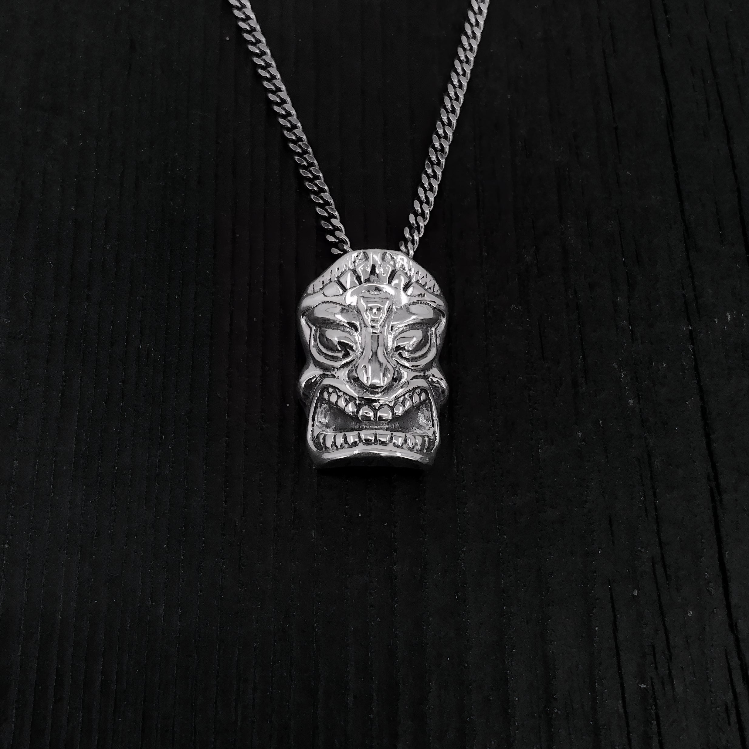 Sterling Silver Tiki Mask Pendant - Small 3/4" x 1/2" - Unique Layering Necklace with Hidden Bail