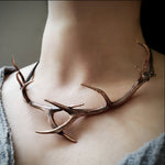 Sterling silver elk antler choker on neck | Moon Raven