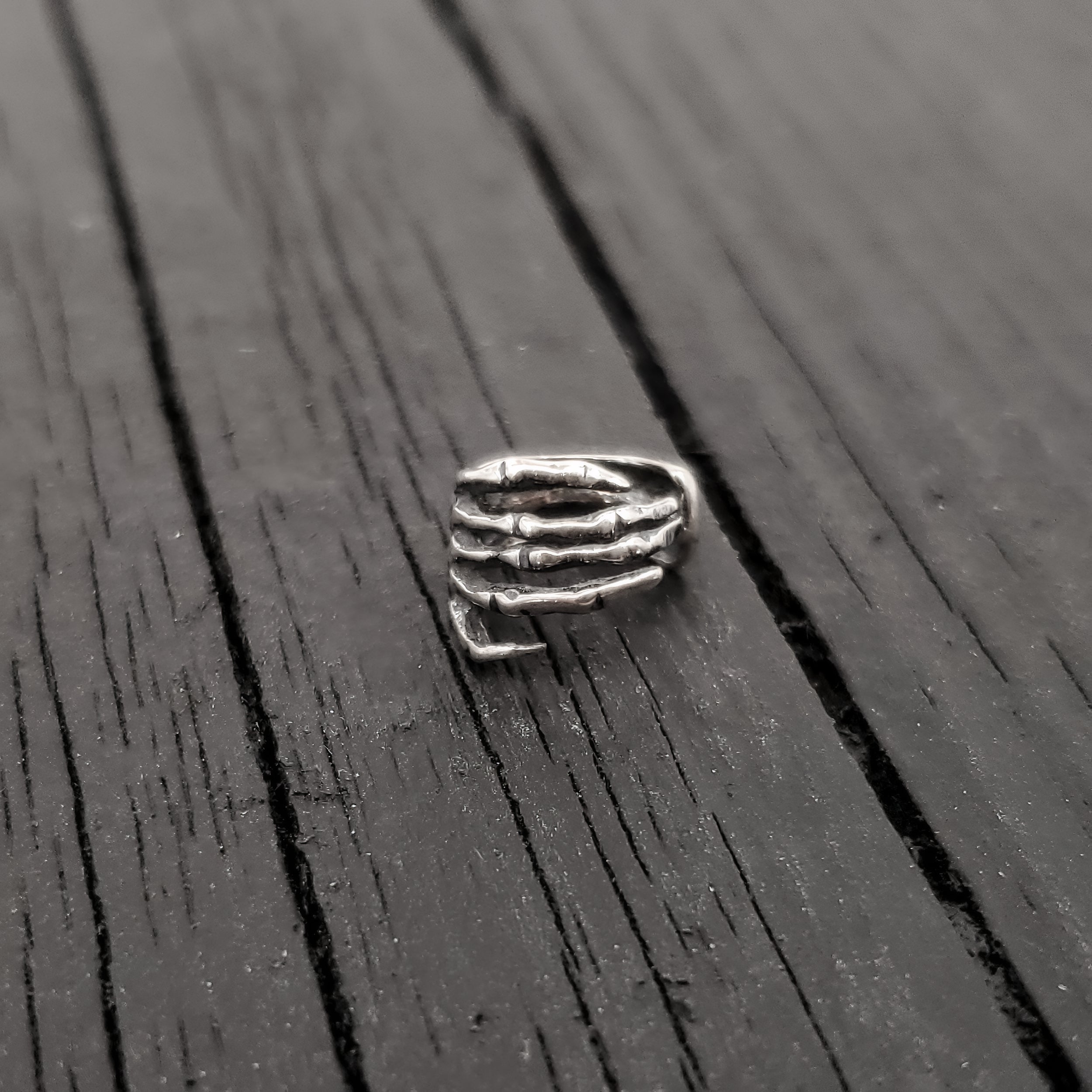 Skeleton Hand Ear Cuff - Solid Hand Cast Sterling Silver - Statement Ear Jewelry Gift for Him or Her