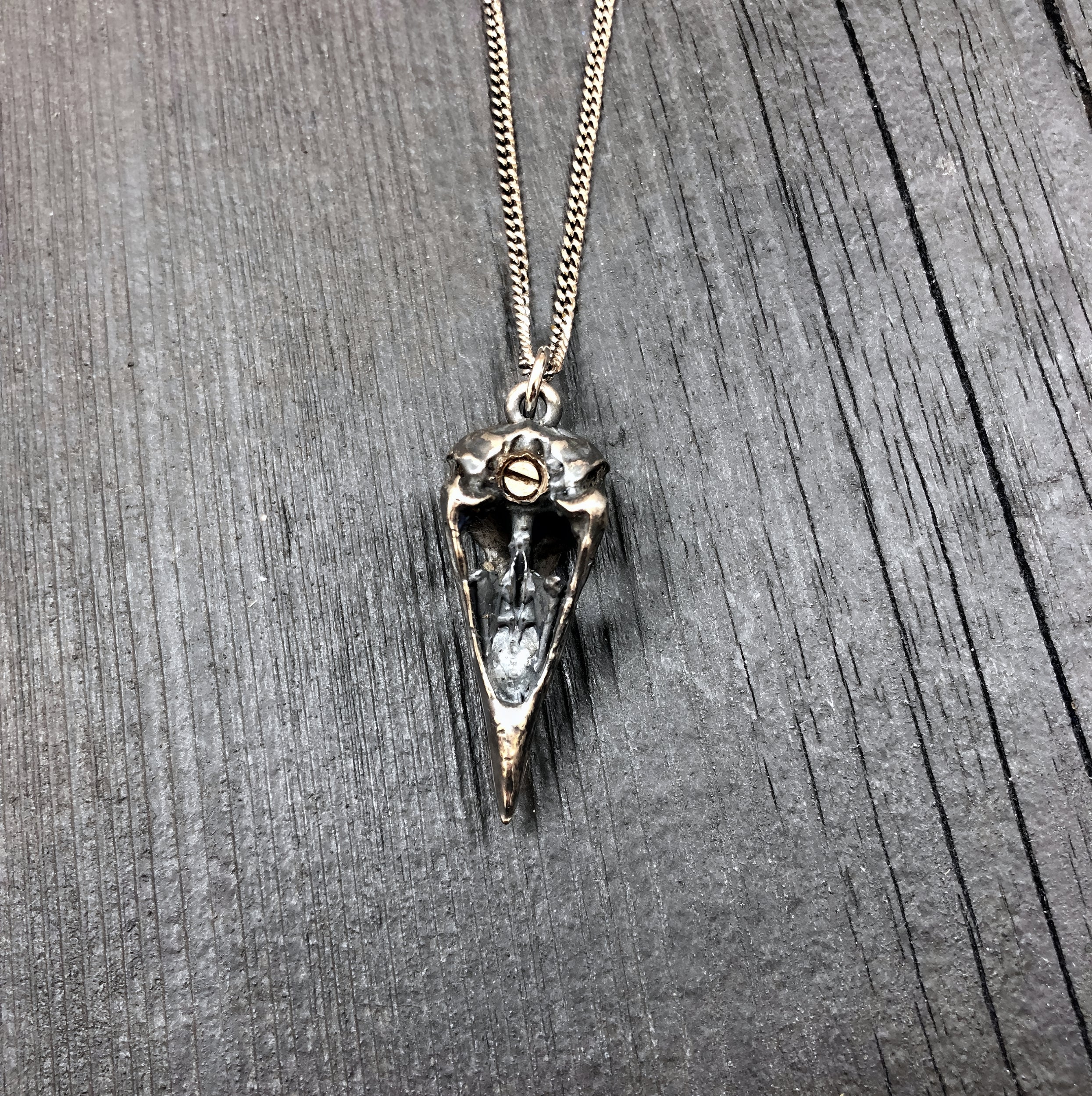 Antique Silver Crow Skull Cremation Urn Pendant Necklace - Solid Hand Cast Anatomically Correct Bird Skull Memorial Keepsake