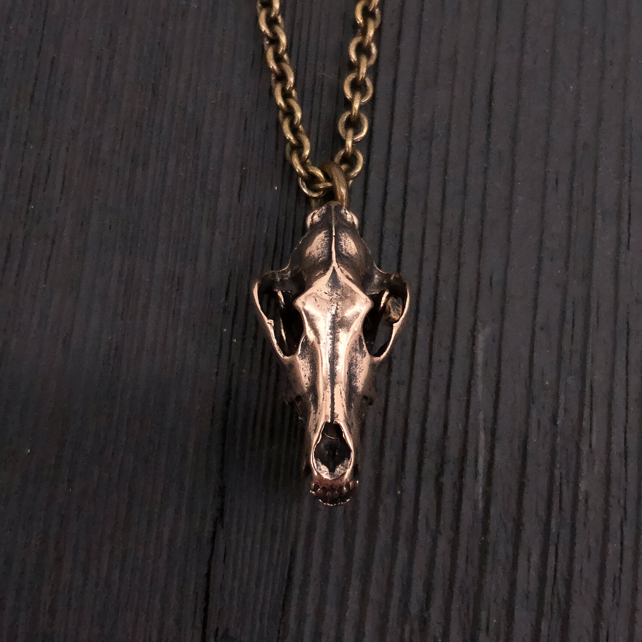 Grey Wolf Skull Necklace in Solid Bronze Wolf Skull Pendant Wolf Skull Jewelry