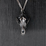Grey Wolf Skull Pendant Necklace - Solid Sterling Silver - Dark Oxidized Finish - Multiple Chain Lengths - Animal Jewelry