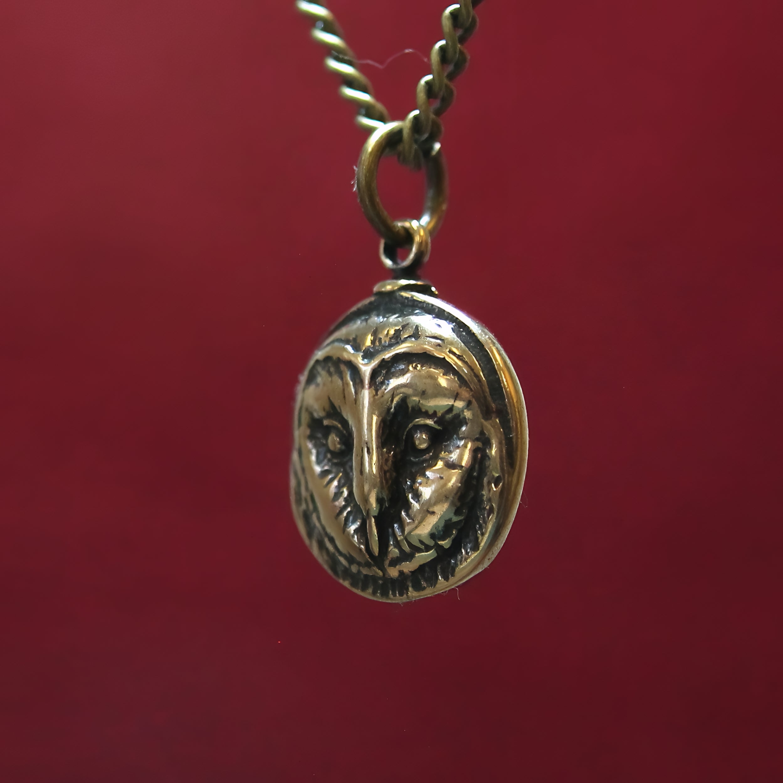 Solid Bronze Barn Owl Face Pendant - 1/2" Diameter, Engravable Back, Unique Gift for Owl Lovers