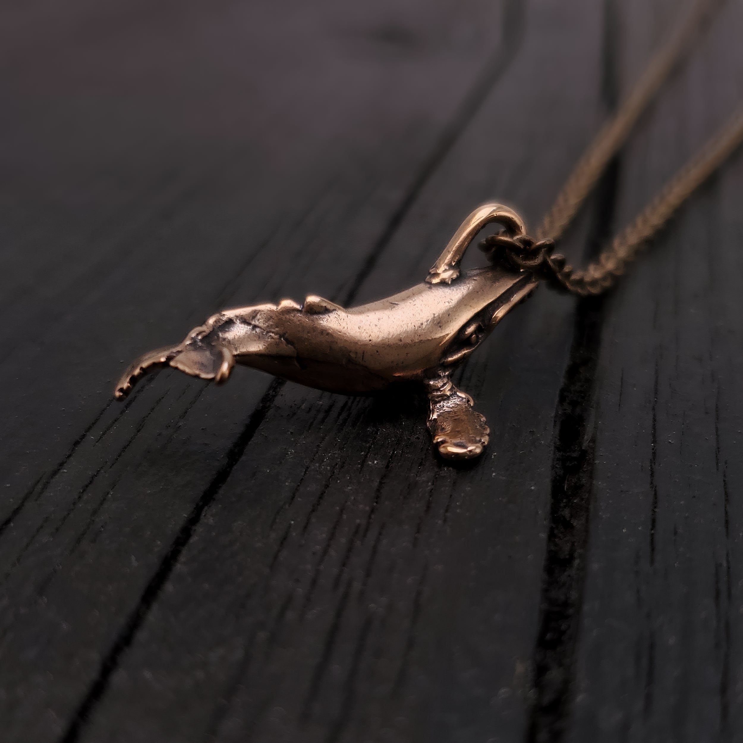 Whale Charm Pendant Necklace - Solid Hand Cast Bronze Breaching Humpback - Jewelry Gift for Him or Her
