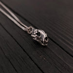 Cat Skull Pendant Necklace - Solid Hand Cast 925 Sterling Silver - Fully Articulated Jaw - Domestic House Cat Jewelry Gift