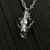 Faceted Bear Skull Necklace - Solid Hand Cast Silver Plated Bronze - Three Dimensional Detail Grizzly Skull - Multiple Chain Lengths