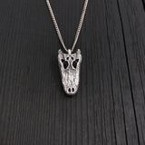 American Alligator Skull Pendant Necklace - Solid Hand Cast Sterling Silver - Polished Oxidised Finish - Multiple Chain Lengths Available