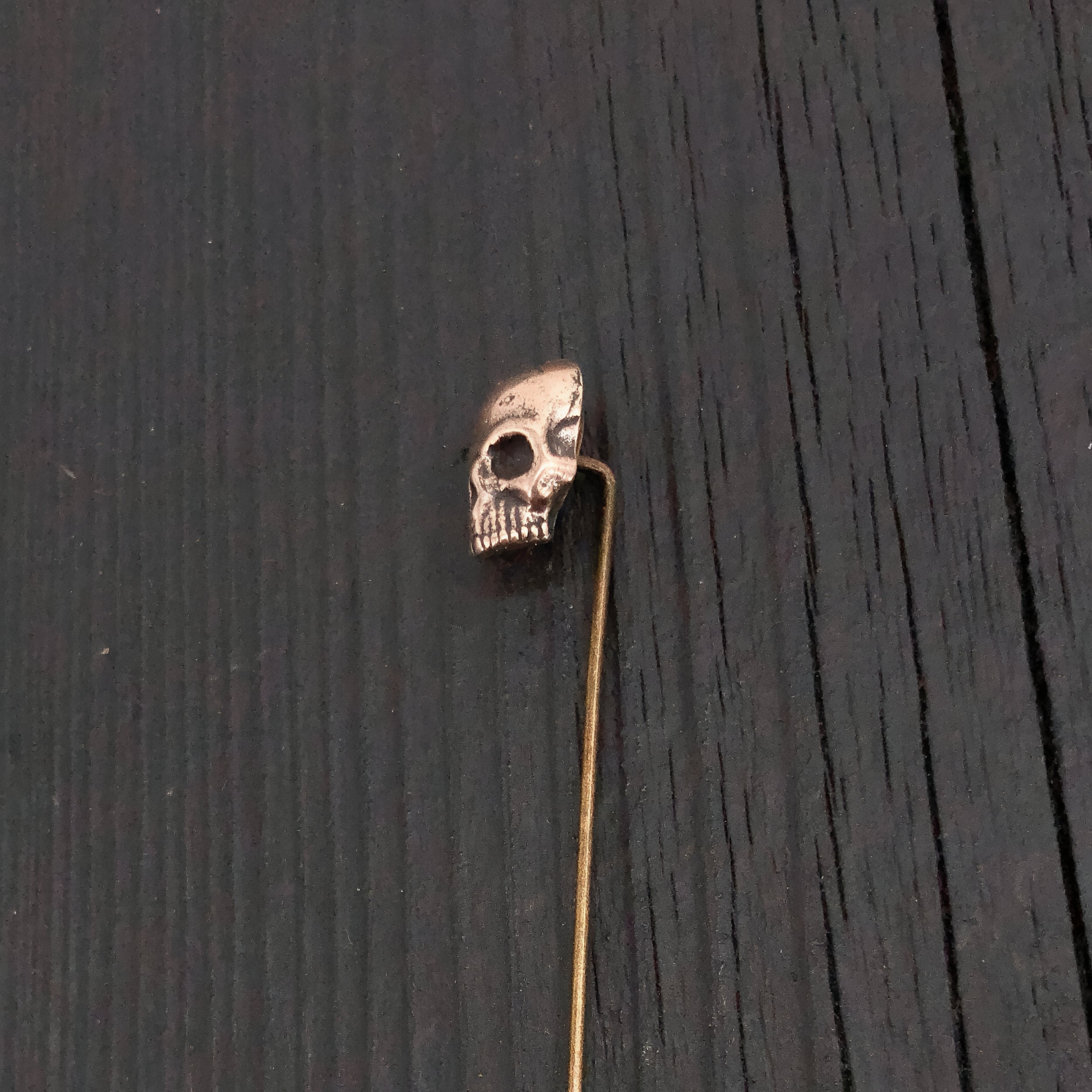 Solid Bronze Human  Skull Ascot Stickpin Stick Pin Ascot Skull Pin