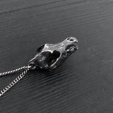Grey Wolf Skull Pendant Necklace - Solid Sterling Silver - Dark Oxidized Finish - Multiple Chain Lengths - Animal Jewelry