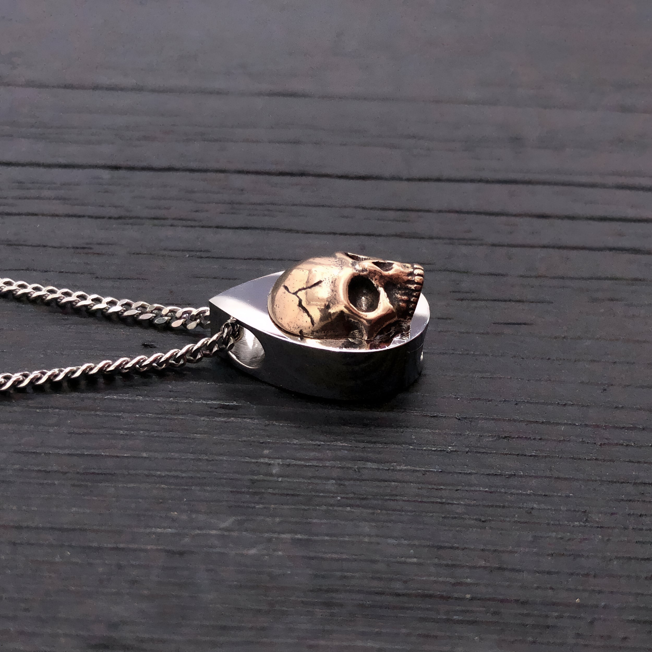 Human Skull Tear Drop Cremation Ash Urn Necklace - Bronze on Stainless Steel - Custom Engraved Personalized Mourning Urn