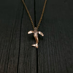 Whale Charm Pendant Necklace - Solid Hand Cast Bronze Breaching Humpback - Jewelry Gift for Him or Her