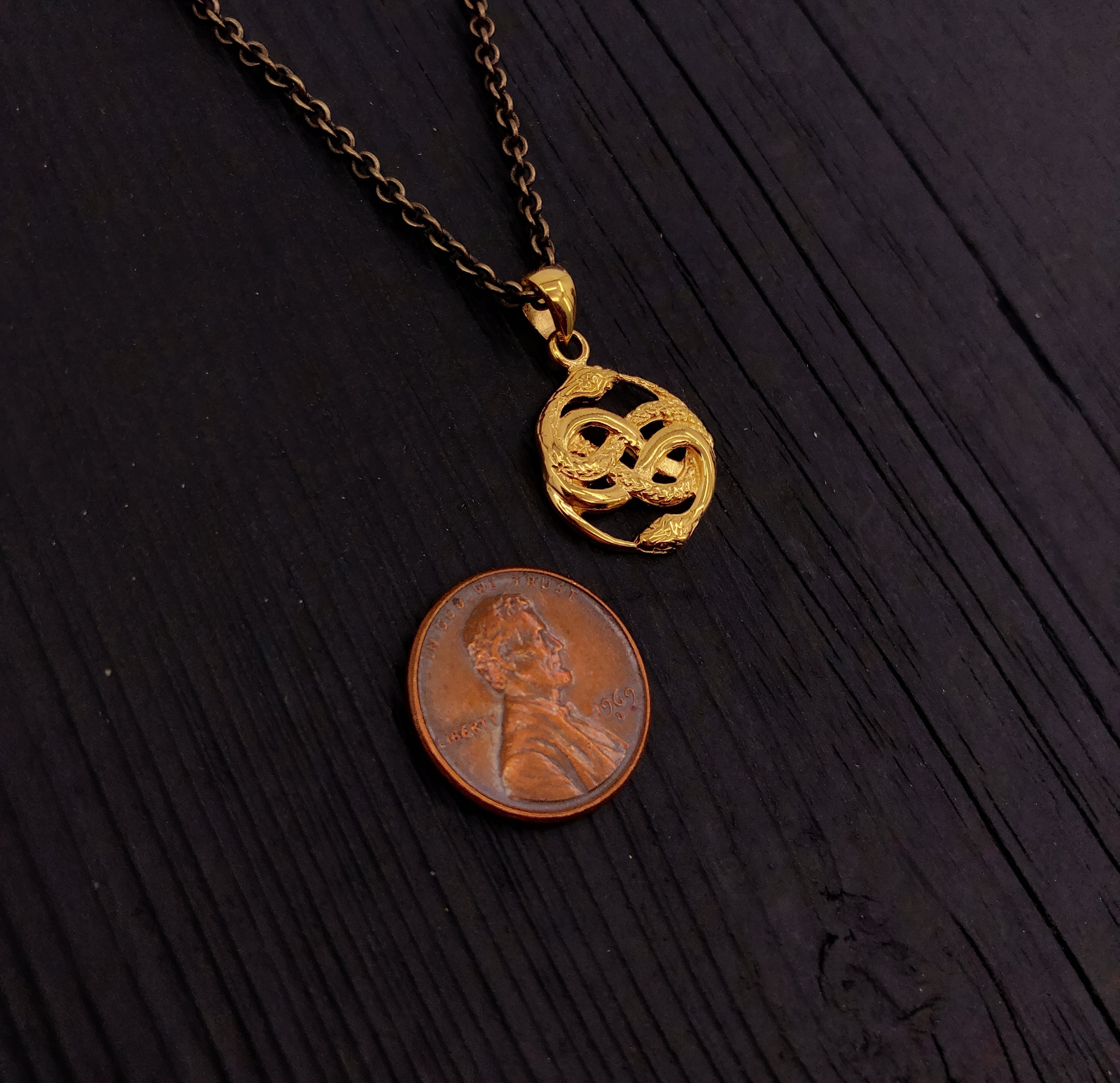 Mini Auryn Pendant Necklace 1/2" Gold Plated Stainless Steel Daily Wearable Fantasy Symbol with Entwined Serpents