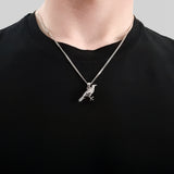 Silver Standing Raven Necklace Charm Pendant in Solid Hand Cast 925 Sterling Silver - Standing Crow Bird Unisex Nature Jewelry Gift