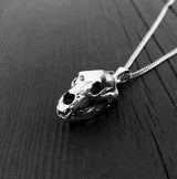 Grizzly Bear Skull Necklace - Solid Sterling Silver - Three Dimensional Detail - Polished Oxidized Finish - Multiple Chain Lengths