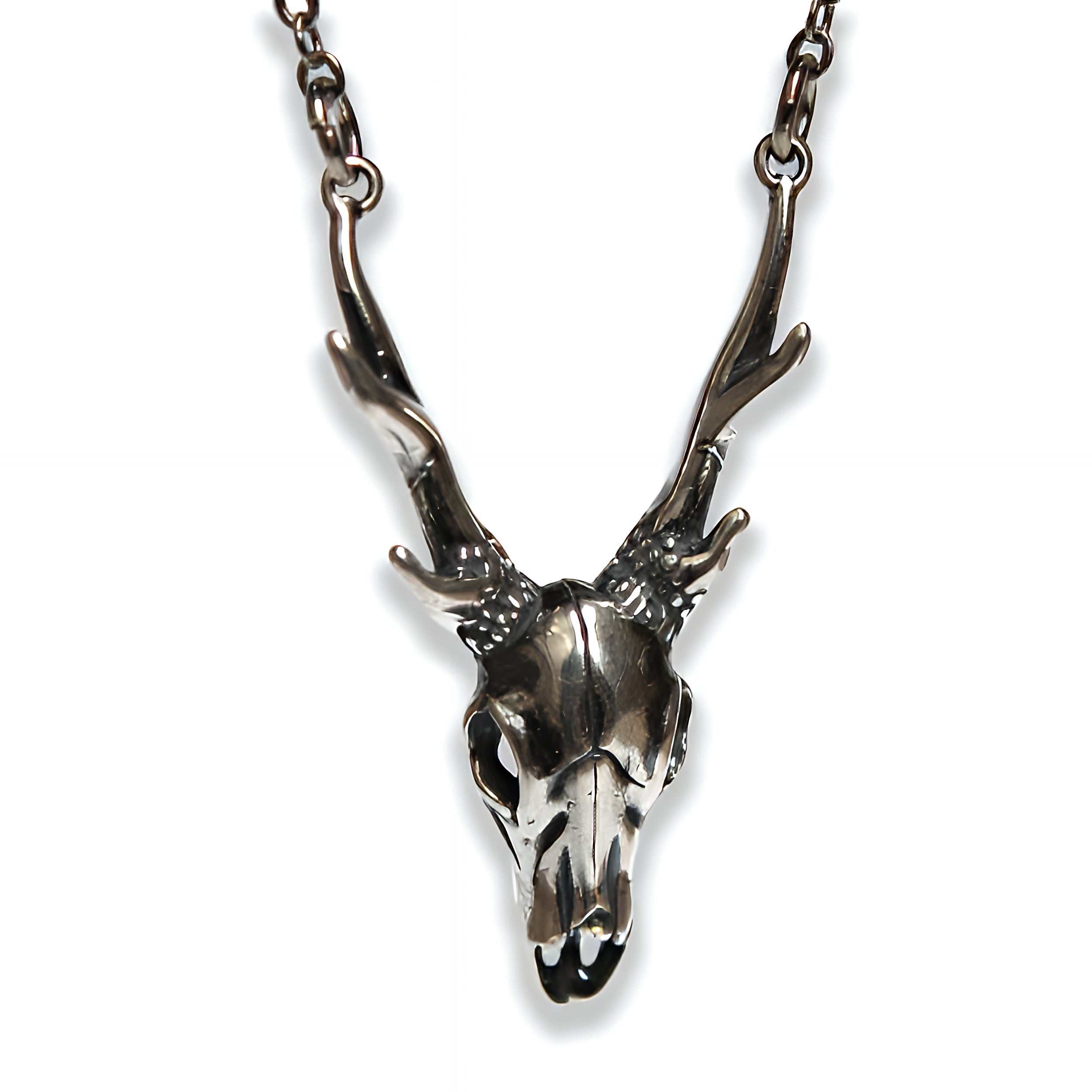 Sterling Deer Skull Pendant Necklace - Moon Raven Designs