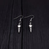 Sterling Silver Raven Skull Earrings Solid Hand Cast 925 Sterling Silver Surgical Stainless Steel Hooks - Moon Raven Designs