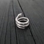 Colubrid Snake Wrap Ring - Solid Hand Cast 925 Sterling Silver - Oxidised Polished Finish - Sizes 4 to 11