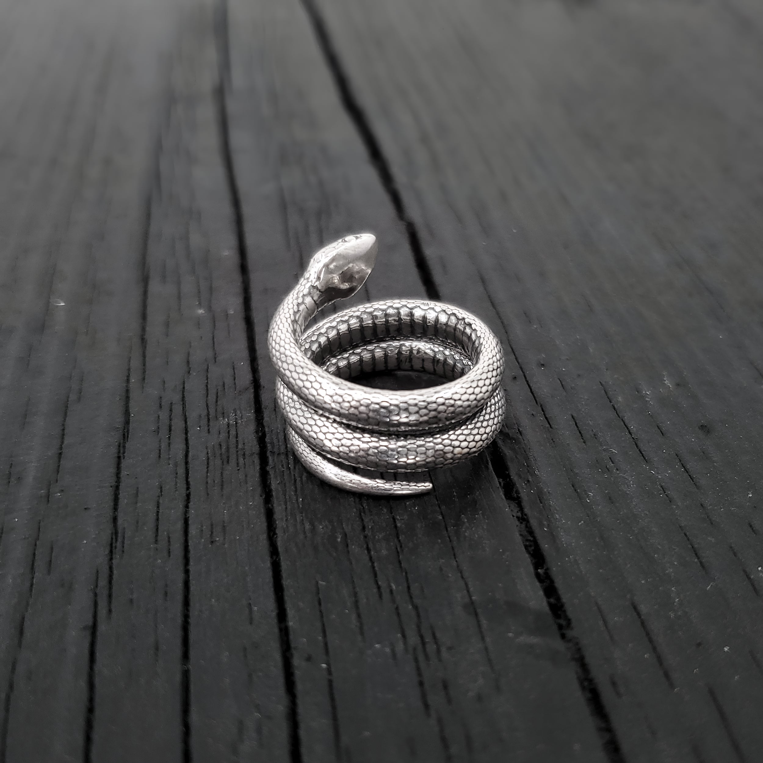 Colubrid Snake Wrap Ring - Solid Hand Cast 925 Sterling Silver - Oxidised Polished Finish - Sizes 4 to 11