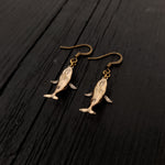 Breaching Humpback Whale Earrings - Solid Hand Cast Bronze - Polished Finish - Jewelry Gift for or Her