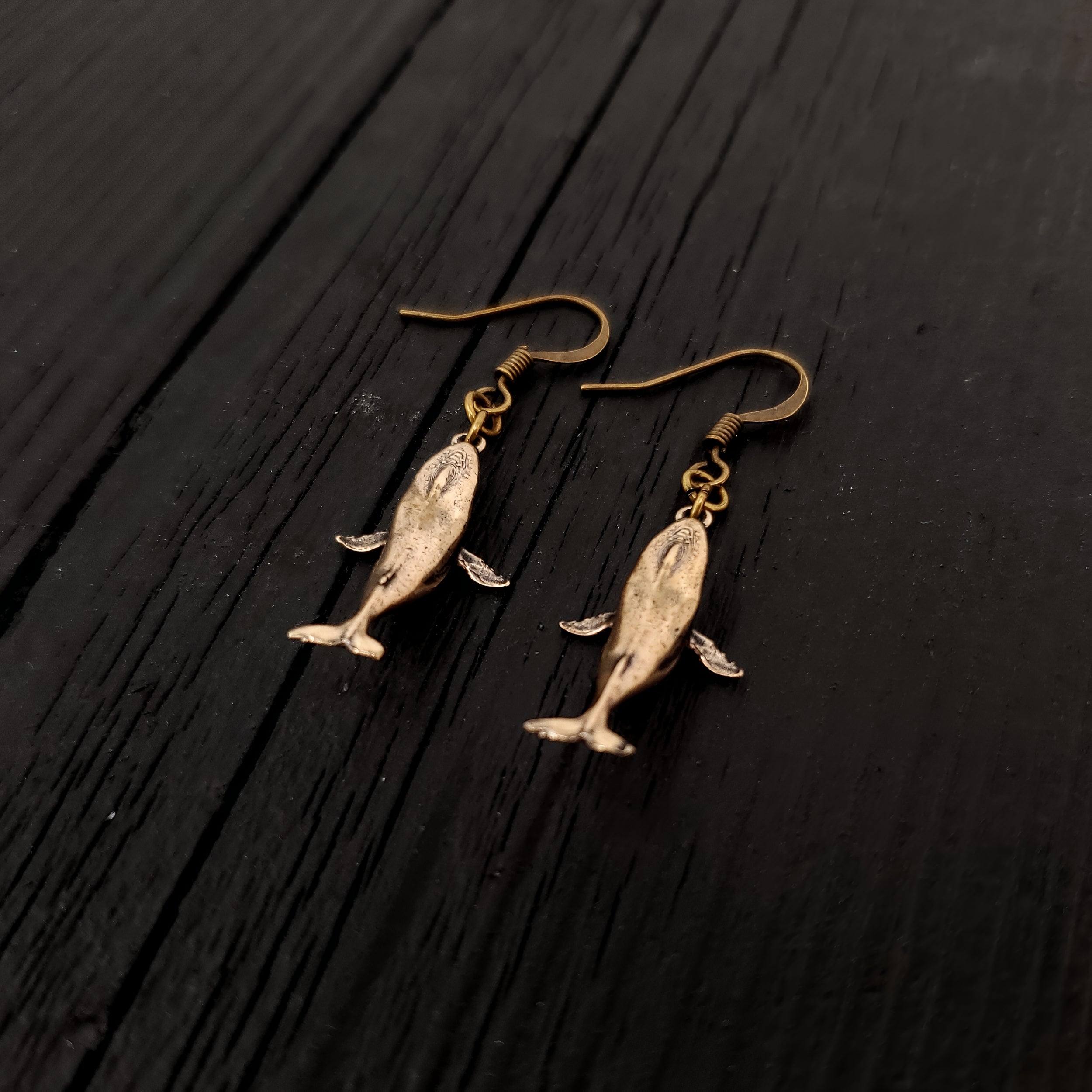 Breaching Humpback Whale Earrings - Solid Hand Cast Bronze - Polished Finish - Jewelry Gift for or Her