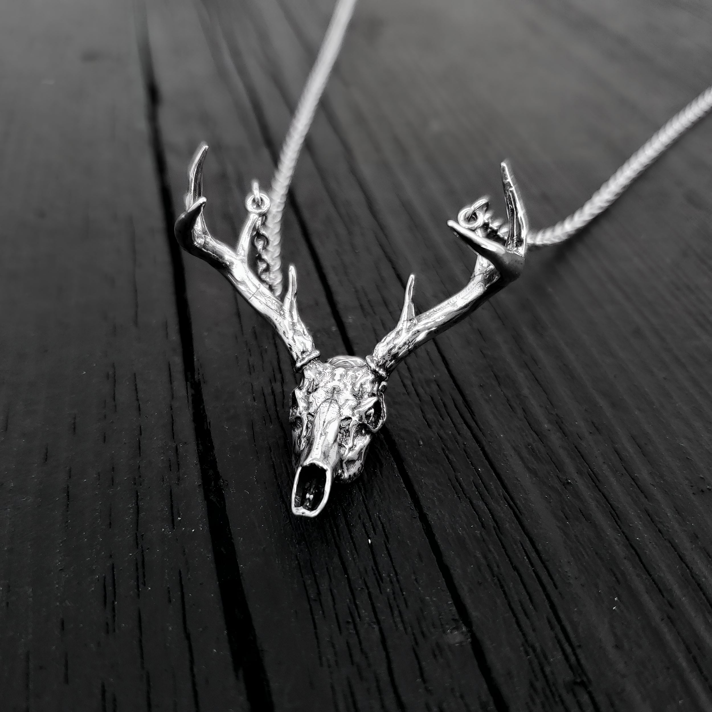 Sterling Silver Whitetail Deer Skull Antler Rack Pendant Necklace - Solid Hand Cast 925 Sterling Silver - Unisex - Multiple Chain Lengths