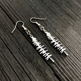 Silver Sitka Spruce Tree Silhouette Earrings  Solid Cast 925 Sterling Silver Polished Finish