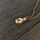 Boxing Glove Charm Pendant Necklace - Solid Cast Bronze - Polished Oxidized Finish - Multiple Chain Lengths Available