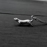 Diving Sea Otter Pendant Charm Necklace - Solid 925 Sterling Silver- Oxidized Hand Polished Finish - Multiple Chain Lengths - Animal Jewelry
