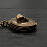 Antique Brass Victorian Bird Skull Folding Locket Pendant Necklace - Memory Keepsake Photo Locket - Rare Unique Gift