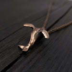 Whale Charm Pendant Necklace - Solid Hand Cast Bronze Breaching Humpback - Jewelry Gift for Him or Her