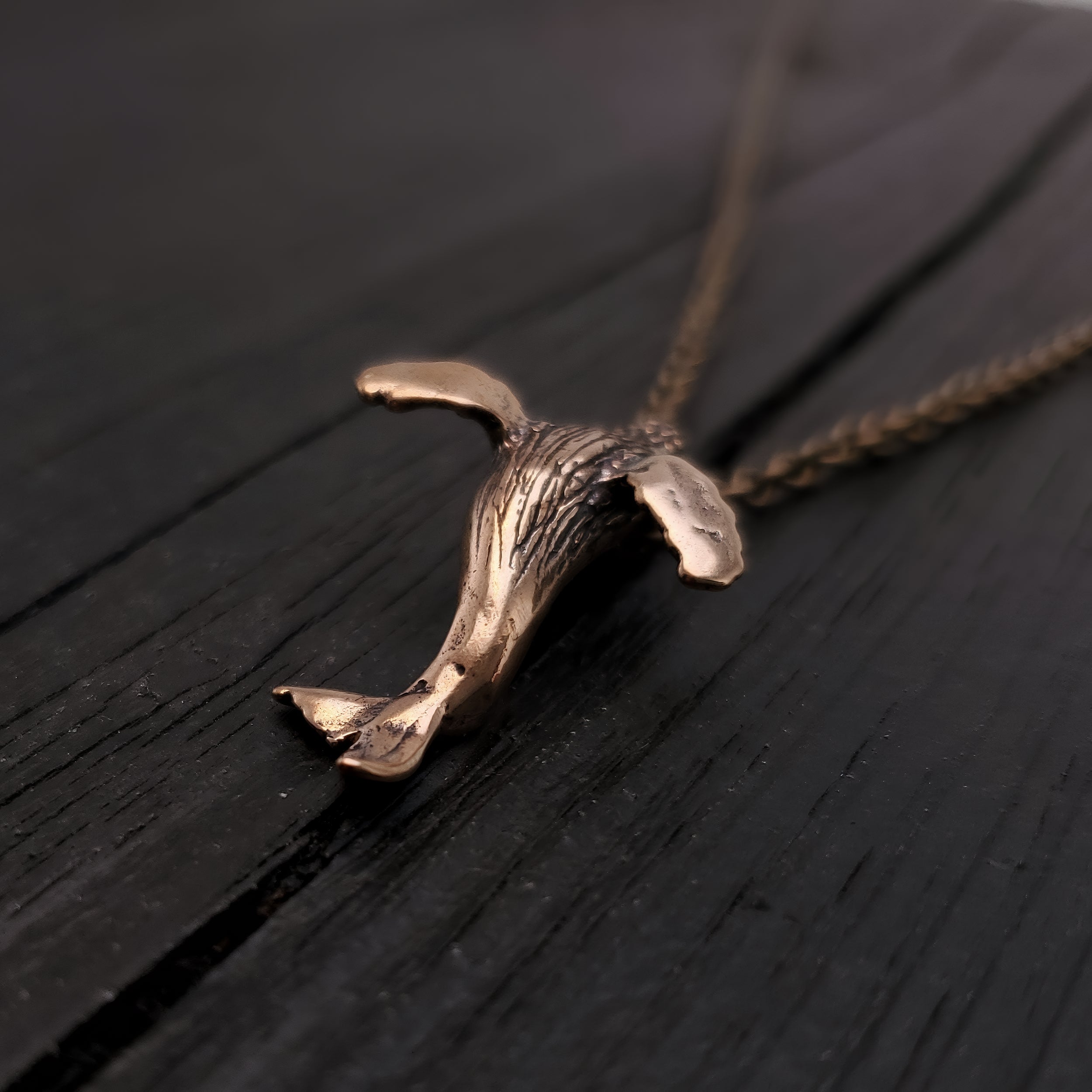 Whale Charm Pendant Necklace - Solid Hand Cast Bronze Breaching Humpback - Jewelry Gift for Him or Her
