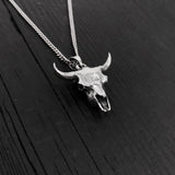 Solid Sterling Silver Bison Skull Necklace - Detailed Americana Jewelry - Unisex Statement Jewelry Gift