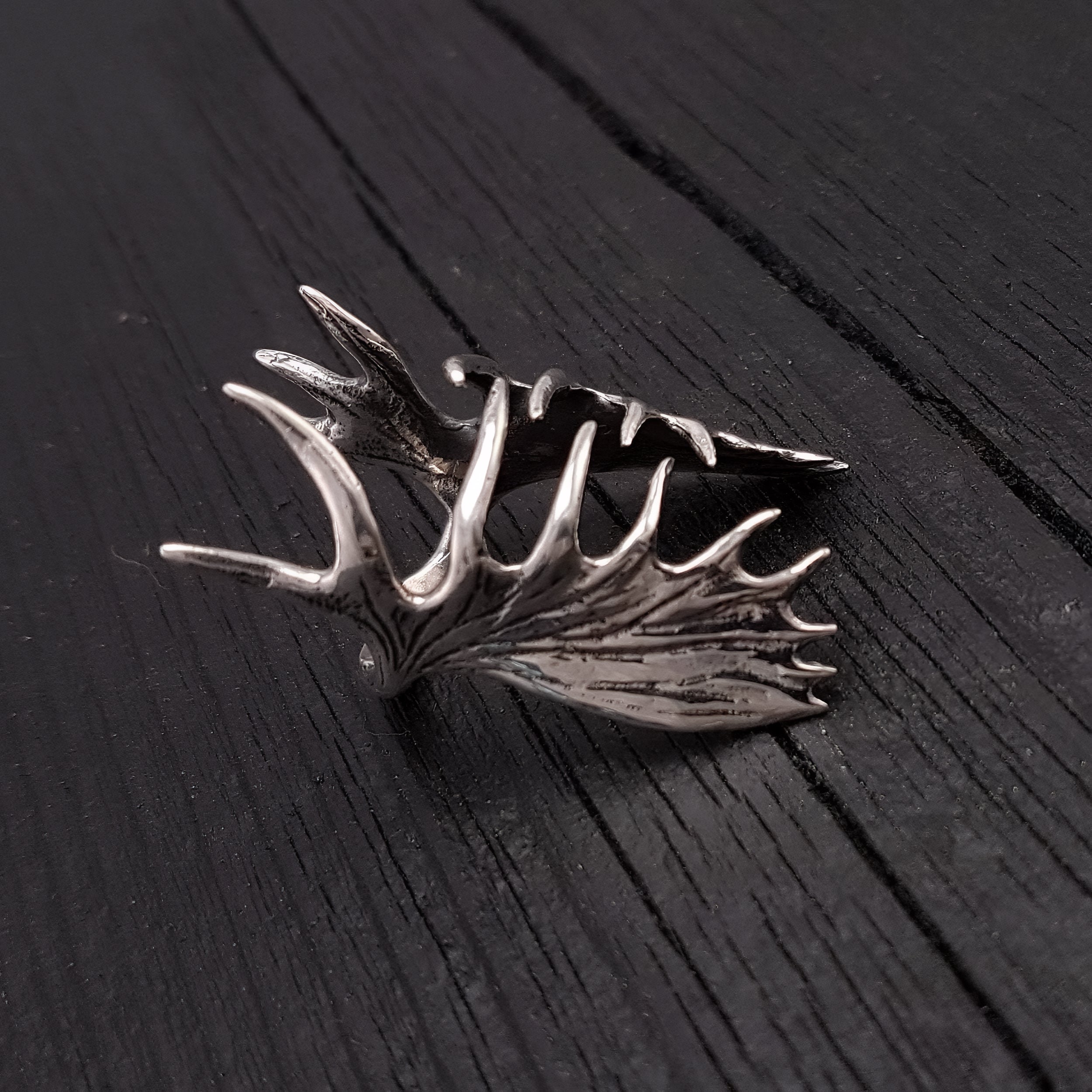 Moose Antler Wrap Ring Solid Cast 925 Sterling Silver - Moon Raven Designs