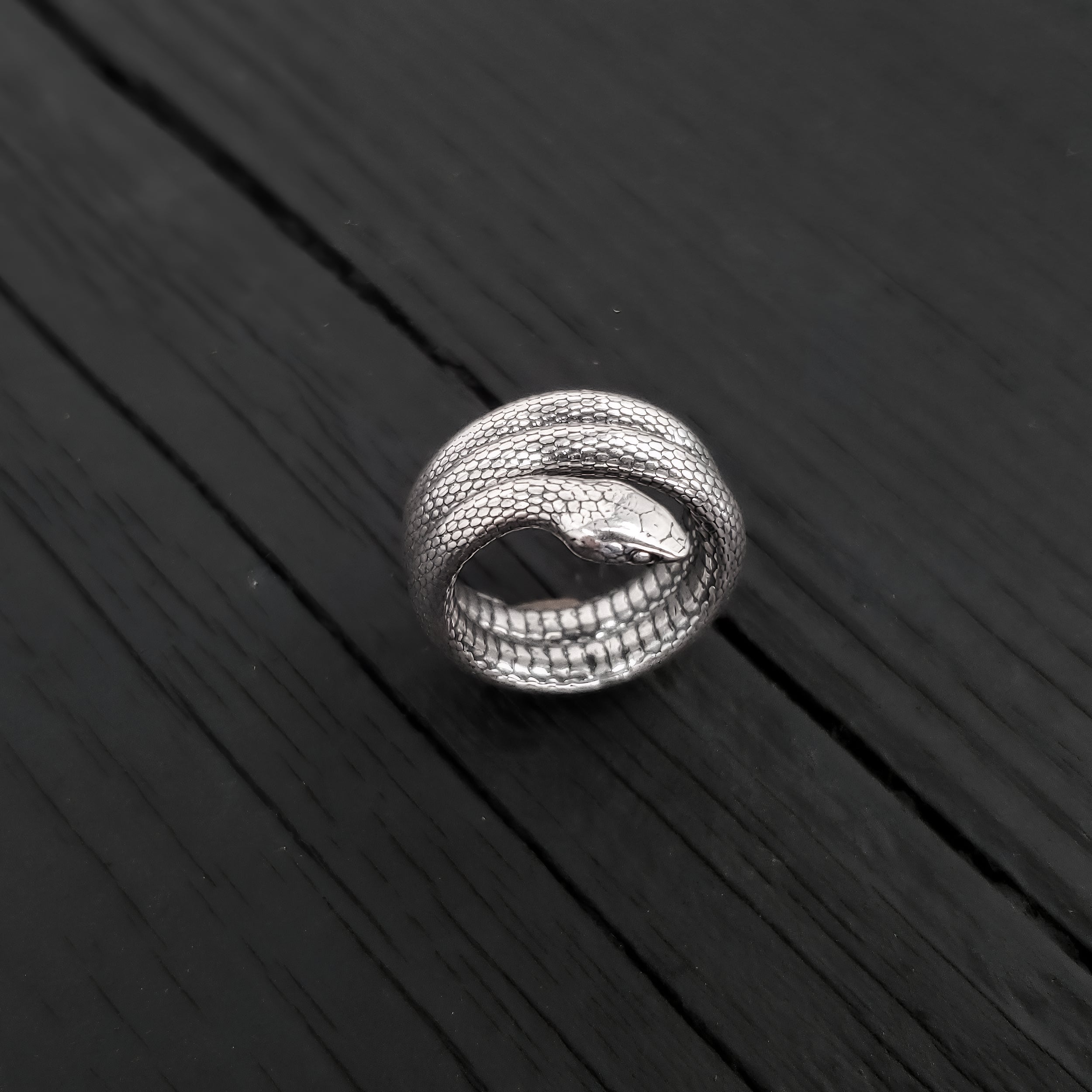 Colubrid Snake Wrap Ring - Solid Hand Cast 925 Sterling Silver - Oxidised Polished Finish - Sizes 4 to 11