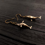 Breaching Humpback Whale Earrings - Solid Hand Cast Bronze - Polished Finish - Jewelry Gift for or Her