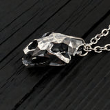 Faceted Bear Skull Necklace - Solid Hand Cast Silver Plated Bronze - Three Dimensional Detail Grizzly Skull - Multiple Chain Lengths