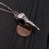 Faceted Raven Skull Necklace - Solid Hand Cast Silver Plated Bronze - Three Dimensional Detail Bird Skull - Multiple Chain Lengths