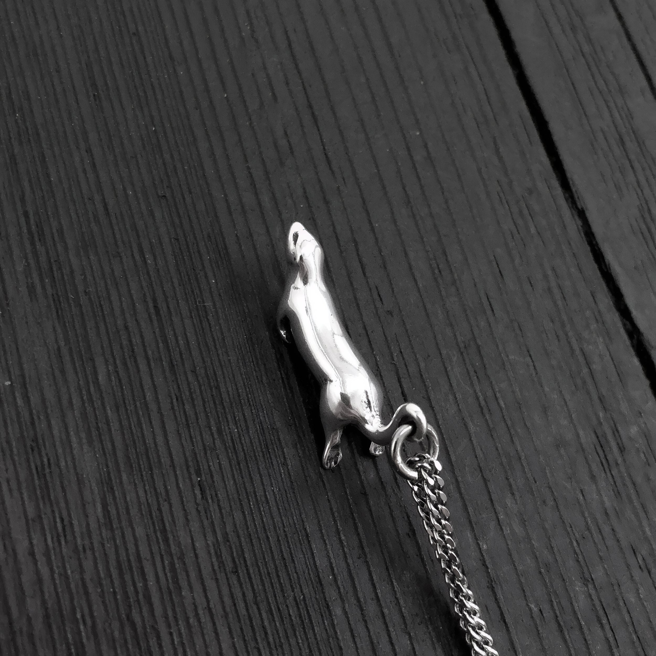 Diving Sea Otter Pendant Charm Necklace - Solid 925 Sterling Silver- Oxidized Hand Polished Finish - Multiple Chain Lengths - Animal Jewelry